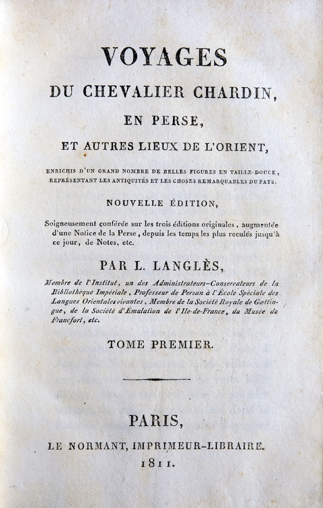 Les voyages du Chevalier Chardin en Perse